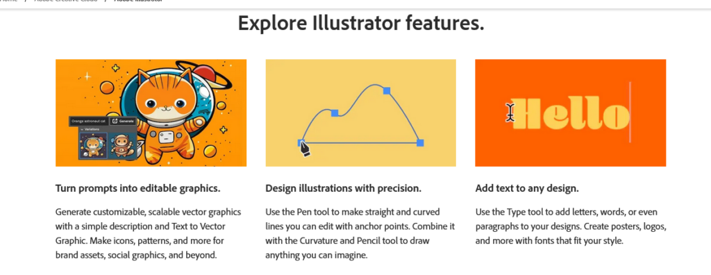 Részlet az Adobe Illustrator program termékleíró oldaláról