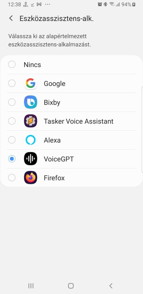 Engedélyezzük a VoiceGPT-t, hogy az legyen az Eszközasszisztensünk. 