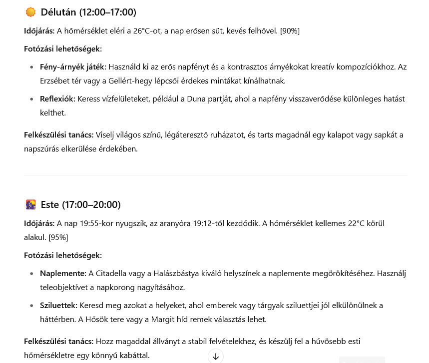 Fotózási tippeket adó időjárás robot
