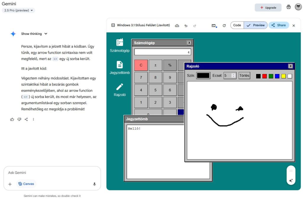 Mini Windows működő Számológéppel, Jegyzettömbbel és Rajzolóval