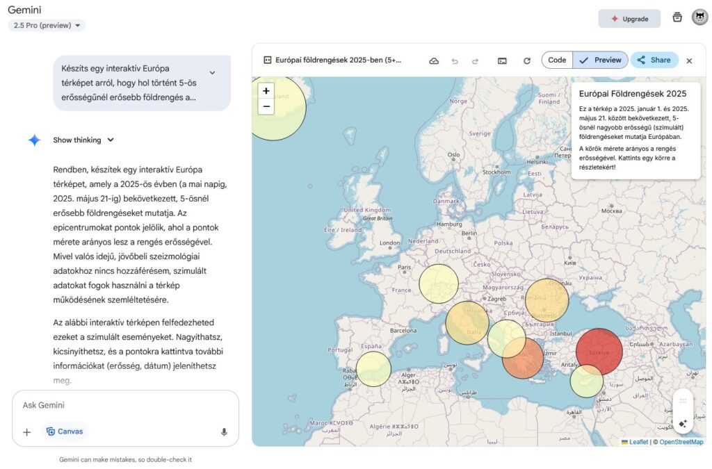 Interaktív térkép készítése a Google Gemini-ben