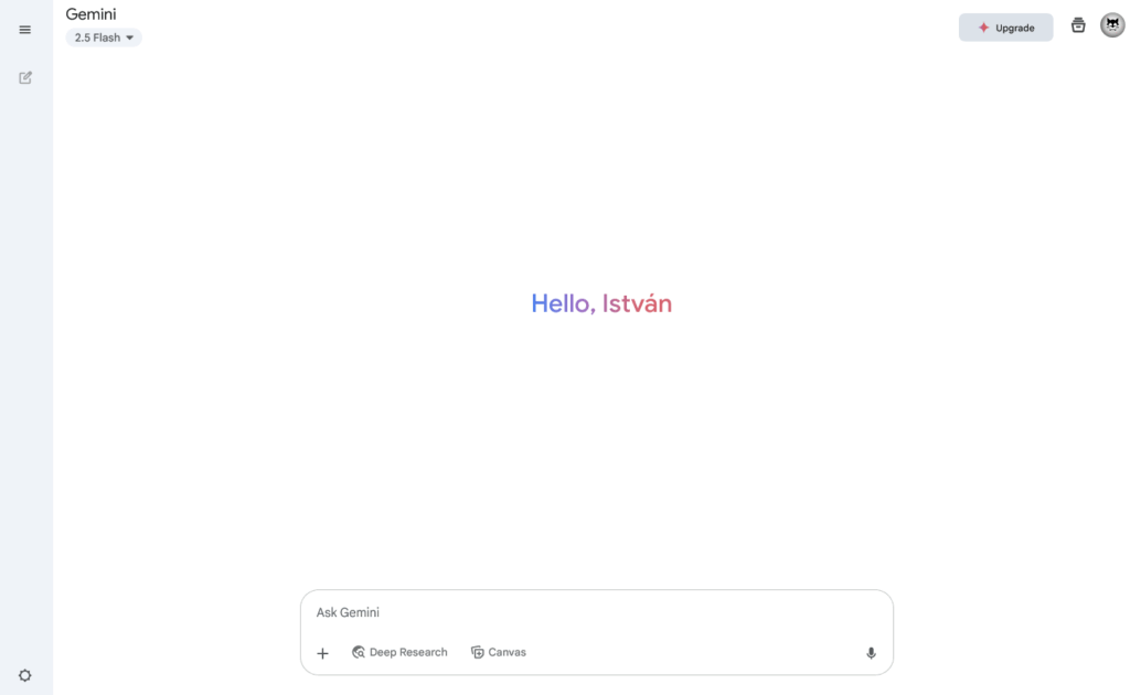 A Google Gemini felülete