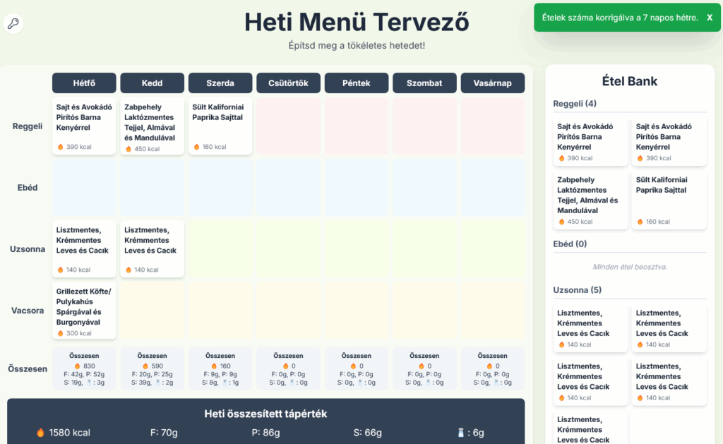 Word dokumentumból interatkív naptár - étkezési táblázat
