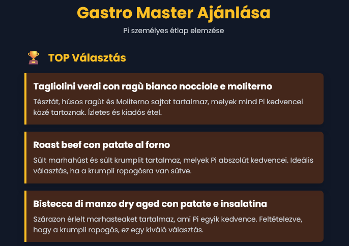 Személyre szabott étel ajánló