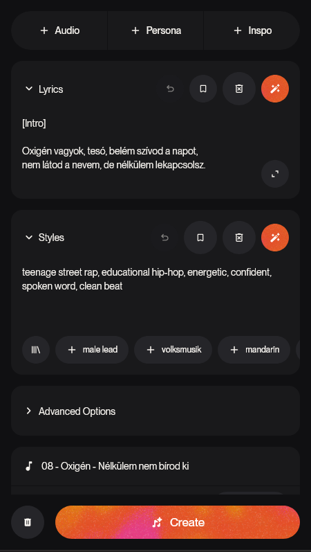 Dal készítése a Suno-ban.
